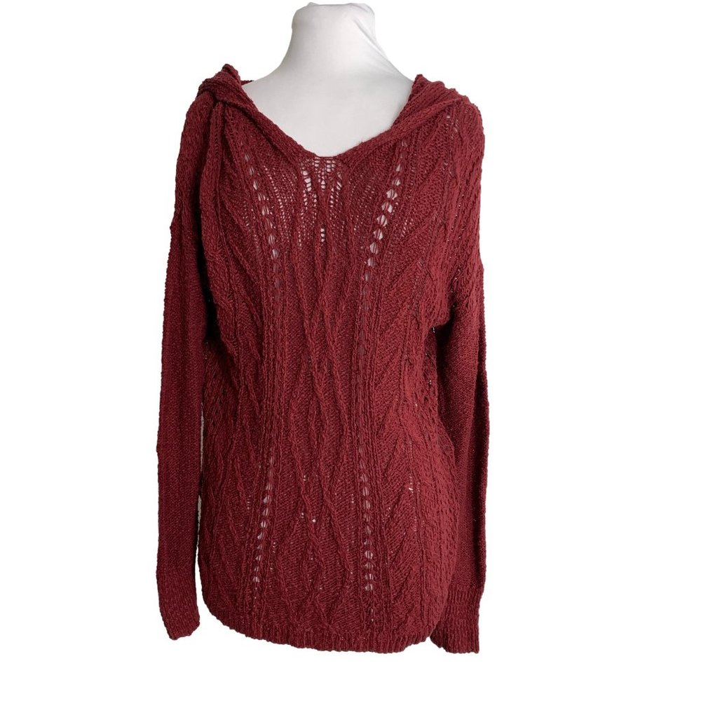 Hollister Womens Hooded Sweater Size Medium Pullover Red Semisheer Slouchy